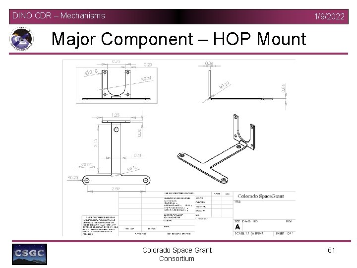 DINO CDR – Mechanisms 1/9/2022 Major Component – HOP Mount Colorado Space Grant Consortium