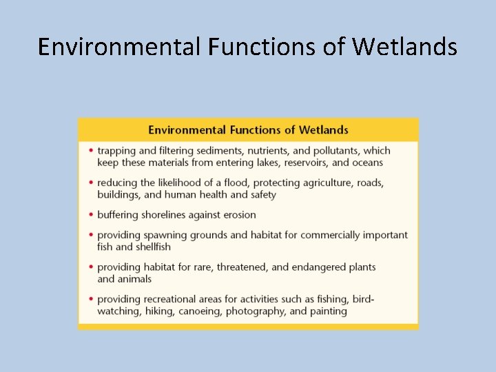 Environmental Functions of Wetlands 