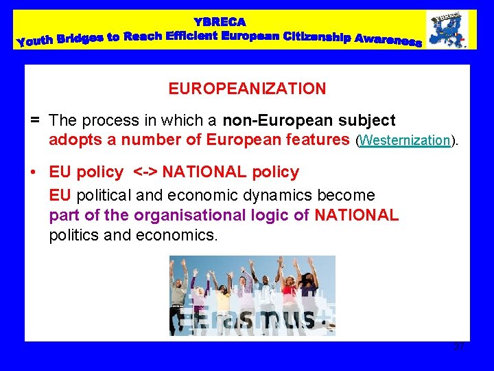 EUROPEANIZATION = The process in which a non-European subject adopts a number of European