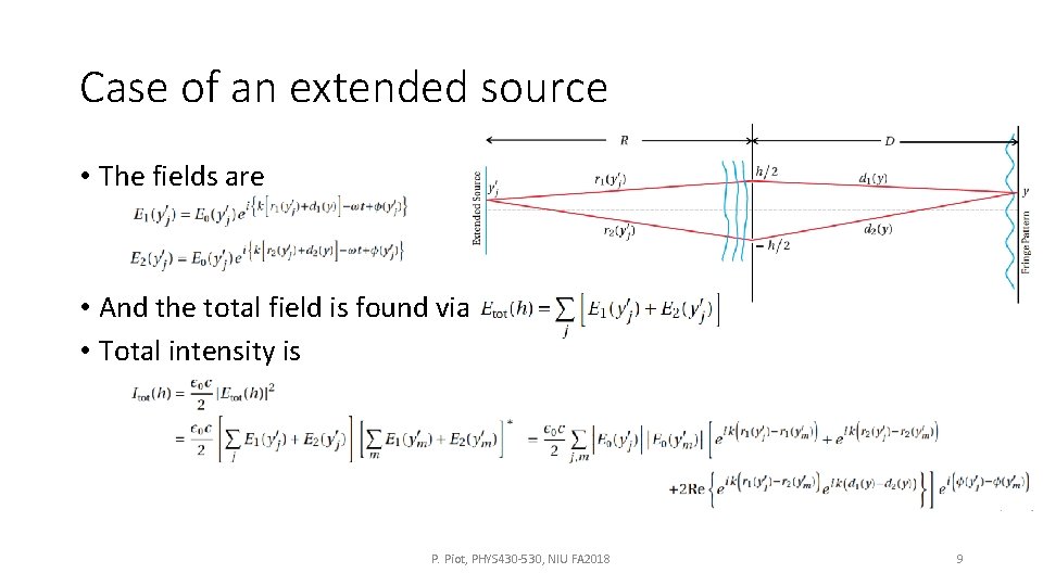 Case of an extended source • The fields are • And the total field