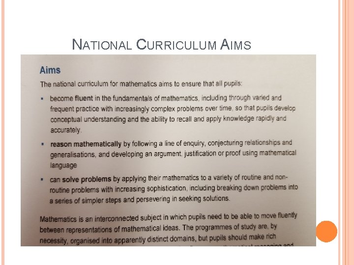 NATIONAL CURRICULUM AIMS 