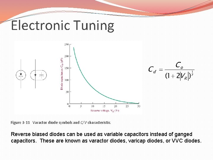 Electronic Tuning Figure 3 -11 Varactor diode symbols and C/V characteristic. Reverse biased diodes