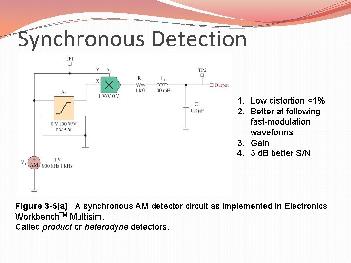 Synchronous Detection 1. Low distortion <1% 2. Better at following fast-modulation waveforms 3. Gain