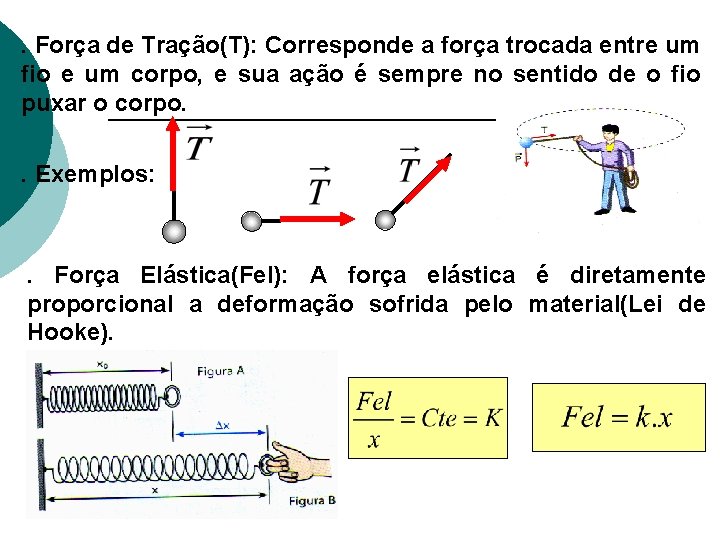 . Força de Tração(T): Corresponde a força trocada entre um fio e um corpo,