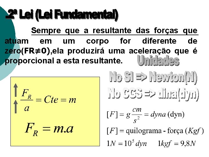 Sempre que a resultante das forças que atuam em um corpo for diferente de