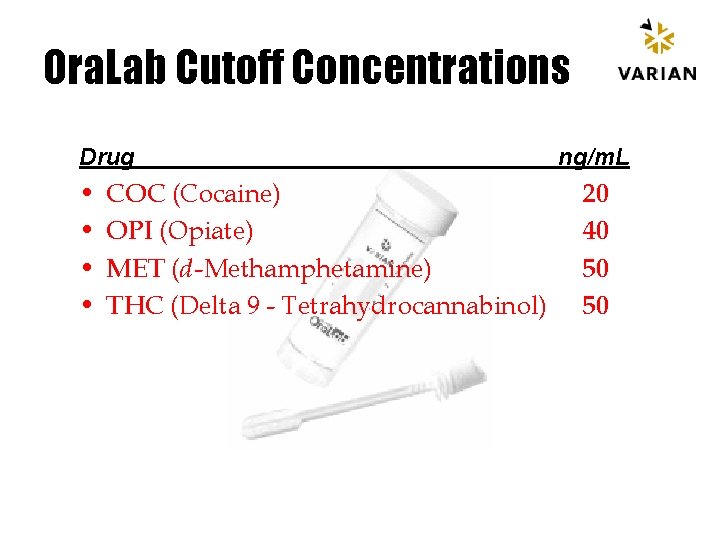 Ora. Lab Cutoff Concentrations Drug • • COC (Cocaine) OPI (Opiate) MET (d -Methamphetamine)