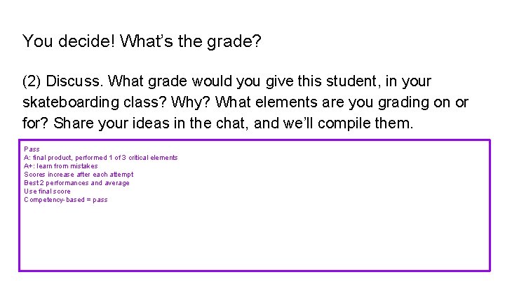 You decide! What’s the grade? (2) Discuss. What grade would you give this student,