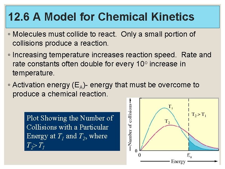 12. 6 A Model for Chemical Kinetics ◦ Molecules must collide to react. Only