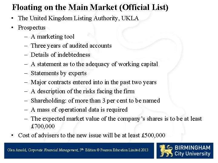 Floating on the Main Market (Official List) • The United Kingdom Listing Authority, UKLA