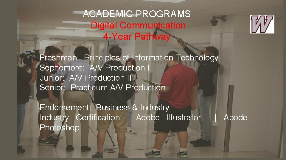 ACADEMIC PROGRAMS Digital Communication 4 -Year Pathway Freshman: Principles of Information Technology Sophomore: A/V