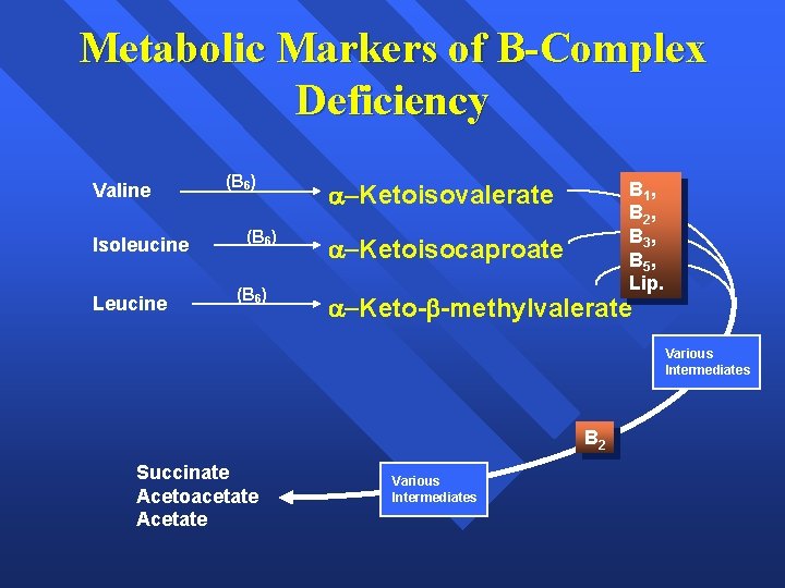 Metabolic Markers of B-Complex Deficiency Valine Isoleucine Leucine (B 6) Ketoisovalerate B 1 ,