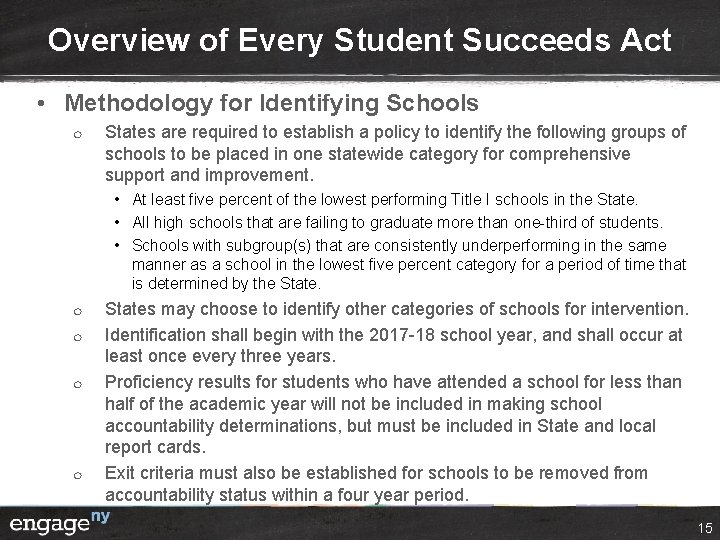 Overview of Every Student Succeeds Act • Methodology for Identifying Schools ¦ States are