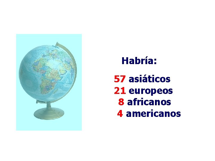 Habría: 57 asiáticos 21 europeos 8 africanos 4 americanos 