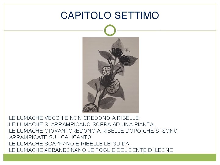 CAPITOLO SETTIMO LE LUMACHE VECCHIE NON CREDONO A RIBELLE. LE LUMACHE SI ARRAMPICANO SOPRA