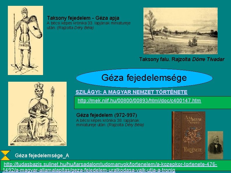 Taksony fejedelem - Géza apja A bécsi képes krónika 33. lapjának miniatureje után. (Rajzolta