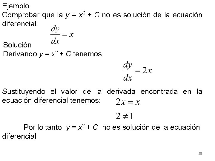 Ejemplo Comprobar que la y = x 2 + C no es solución de
