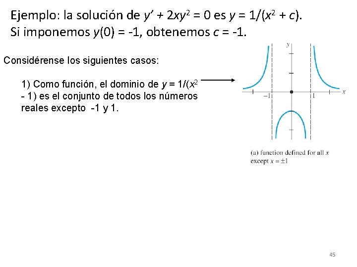 Ejemplo: la solución de y’ + 2 xy 2 = 0 es y =
