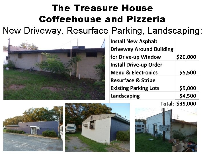 The Treasure House Coffeehouse and Pizzeria New Driveway, Resurface Parking, Landscaping: 