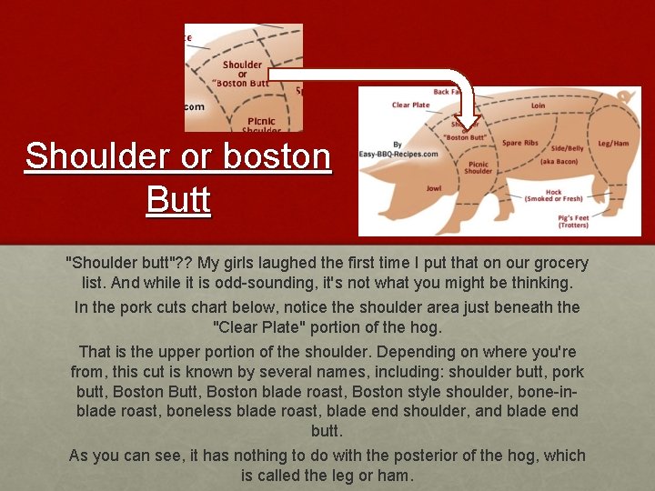 Shoulder or boston Butt "Shoulder butt"? ? My girls laughed the first time I