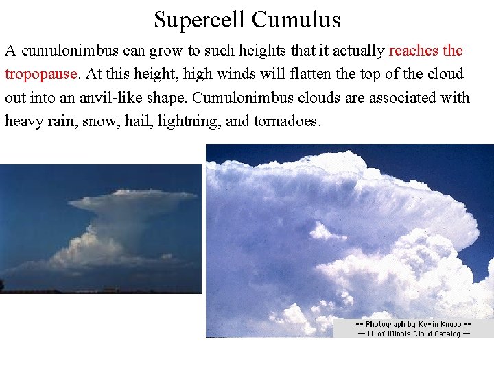 Supercell Cumulus A cumulonimbus can grow to such heights that it actually reaches the Supercell Cumulus A cumulonimbus can grow to such heights that it actually reaches the