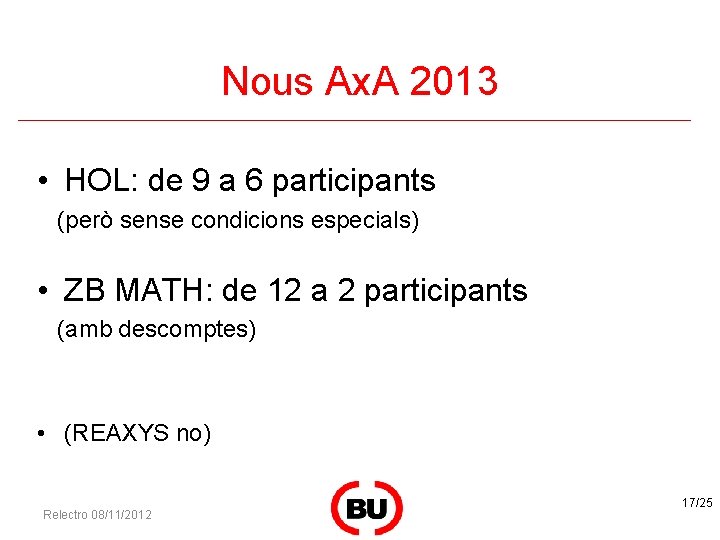 Nous Ax. A 2013 • HOL: de 9 a 6 participants (però sense condicions