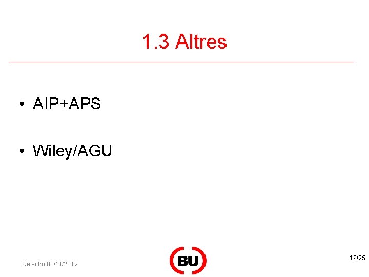 1. 3 Altres • AIP+APS • Wiley/AGU Relectro 08/11/2012 19/25 