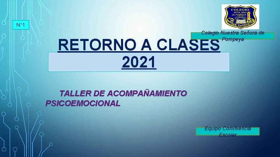 N° 1 Colegio Nuestra Señora de Pompeya RETORNO A CLASES 2021 TALLER DE ACOMPAÑAMIENTO