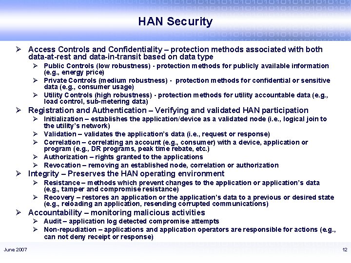 HAN Security Ø Access Controls and Confidentiality – protection methods associated with both data-at-rest