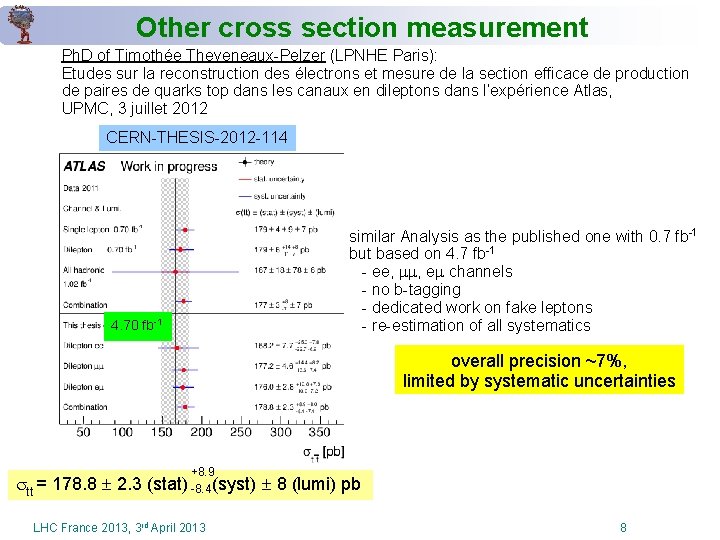 Other cross section measurement Ph. D of Timothée Theveneaux-Pelzer (LPNHE Paris): Etudes sur la