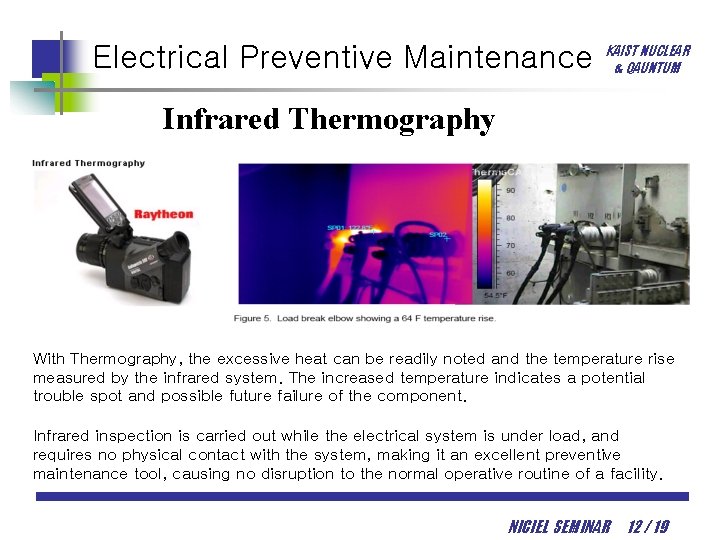 Electrical Preventive Maintenance KAIST NUCLEAR & QAUNTUM Infrared Thermography With Thermography, the excessive heat