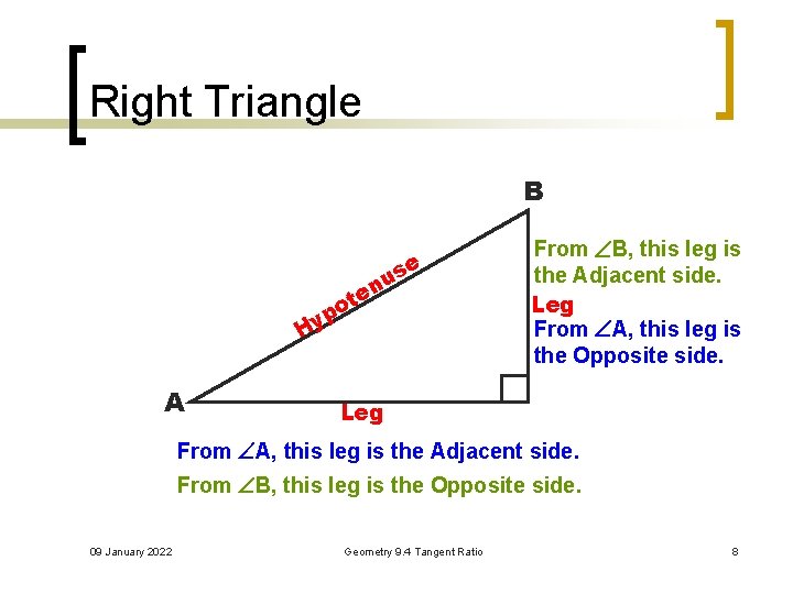 Right Triangle B e t o p Hy A e s u n From