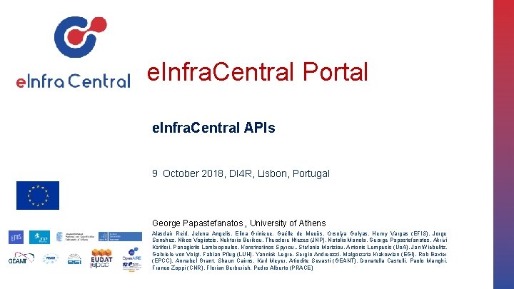e. Infra. Central Portal e. Infra. Central APIs 9 October 2018, DI 4 R,