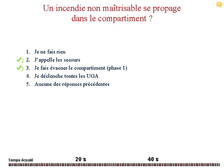 Un incendie non maîtrisable se propage dans le compartiment ? 1. 2. 3. 4.