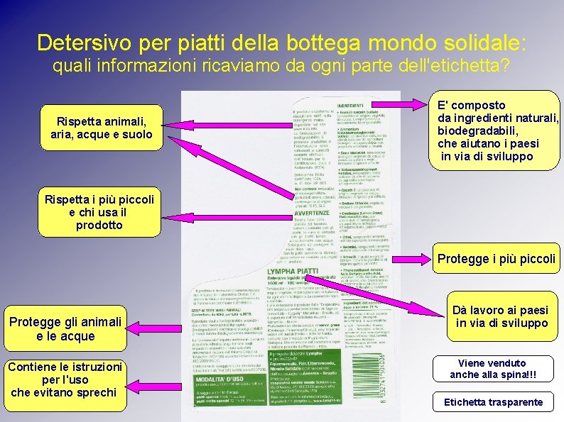 Detersivo per piatti della bottega mondo solidale: quali informazioni ricaviamo da ogni parte dell'etichetta?