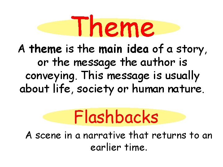 Theme A theme is the main idea of a story, or the message the