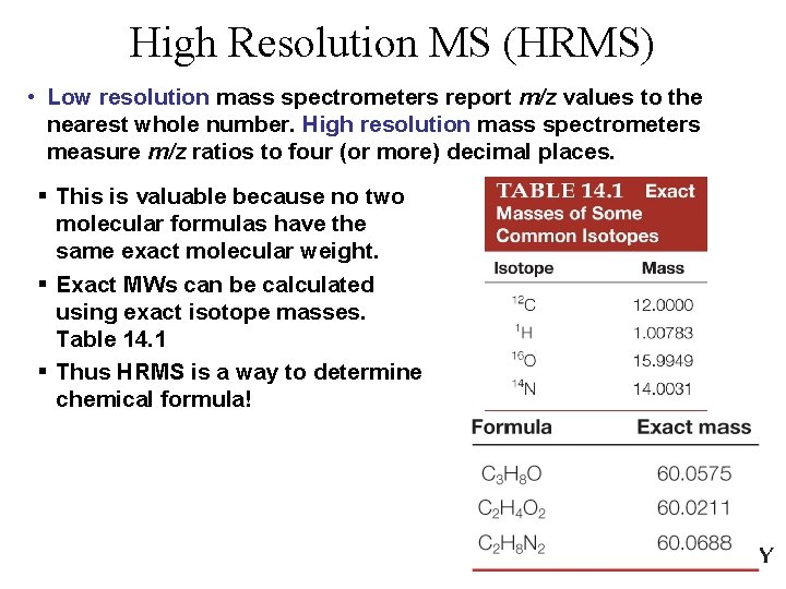 High Resolution MS (HRMS) • Low resolution mass spectrometers report m/z values to the