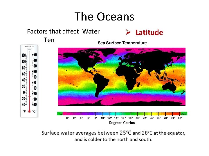 The Oceans Factors that affect Water Temperature: Ø Latitude 