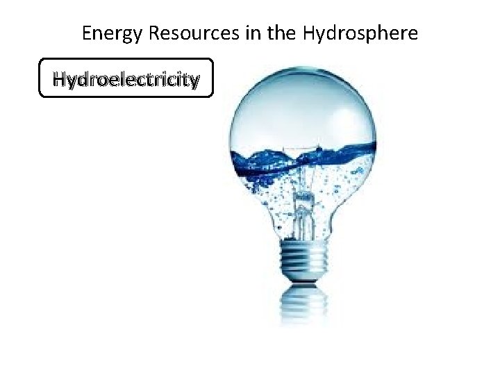 Energy Resources in the Hydrosphere Hydroelectricity 