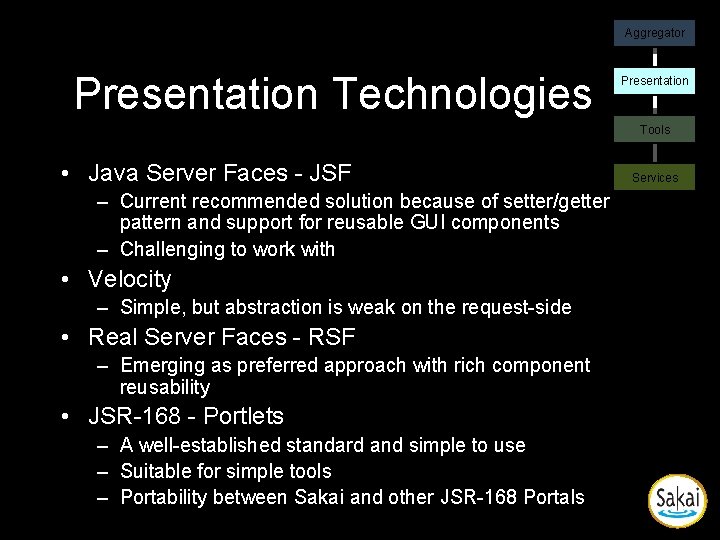 Aggregator Presentation Technologies Presentation Tools • Java Server Faces - JSF – Current recommended Aggregator Presentation Technologies Presentation Tools • Java Server Faces - JSF – Current recommended