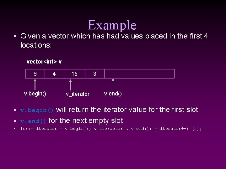 Example § Given a vector which has had values placed in the first 4