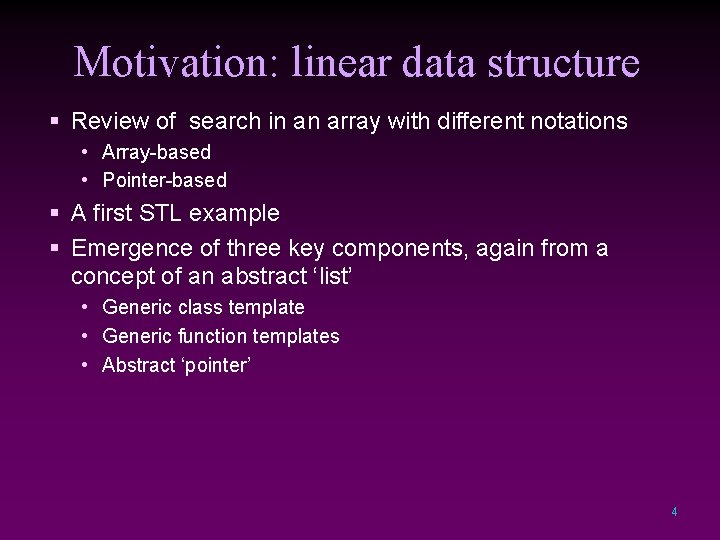 Motivation: linear data structure § Review of search in an array with different notations