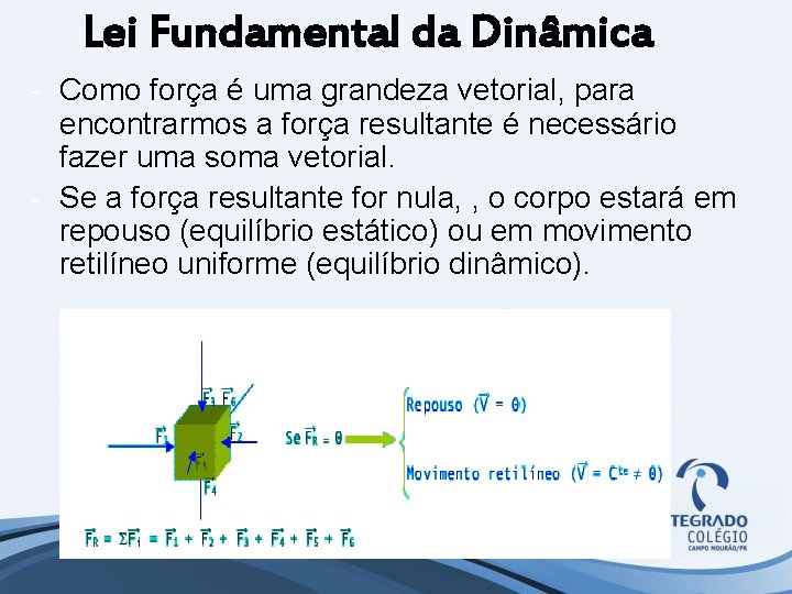 Lei Fundamental da Dinâmica - Como força é uma grandeza vetorial, para encontrarmos a