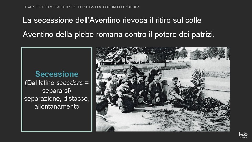 L’ITALIA E IL REGIME FASCISTA/LA DITTATURA DI MUSSOLINI SI CONSOLIDA La secessione dell’Aventino rievoca