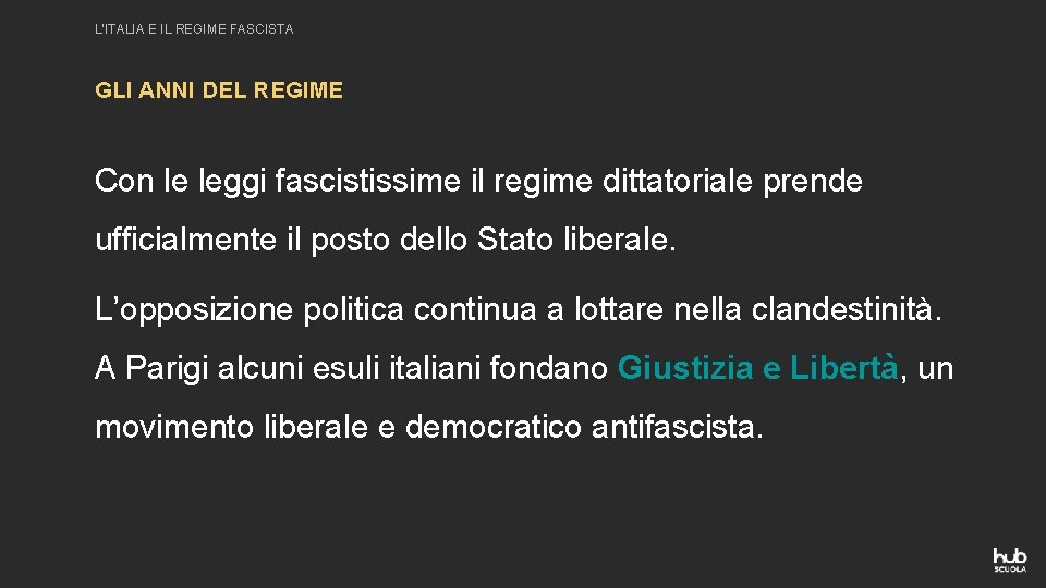 L’ITALIA E IL REGIME FASCISTA GLI ANNI DEL REGIME Con le leggi fascistissime il
