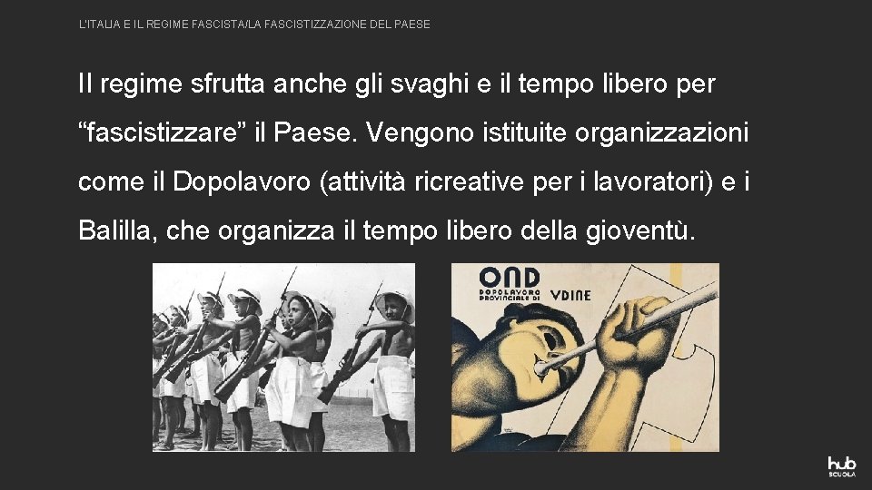 L’ITALIA E IL REGIME FASCISTA/LA FASCISTIZZAZIONE DEL PAESE Il regime sfrutta anche gli svaghi