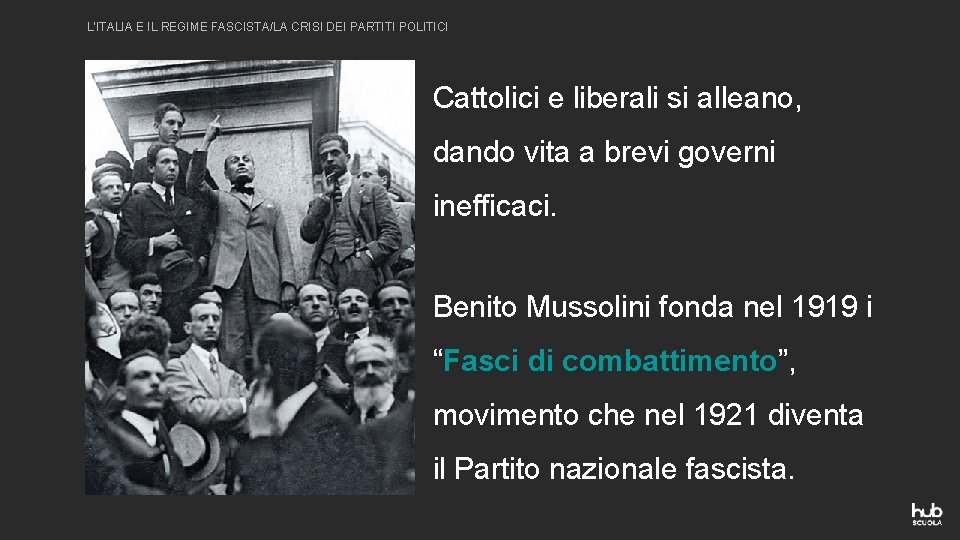 L’ITALIA E IL REGIME FASCISTA/LA CRISI DEI PARTITI POLITICI Cattolici e liberali si alleano,