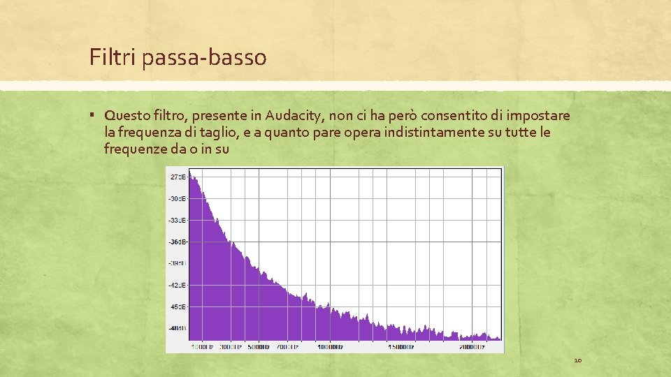 Filtri passa-basso ▪ Questo filtro, presente in Audacity, non ci ha però consentito di