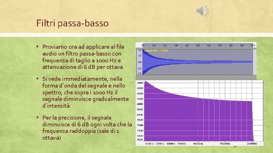 Filtri passa-basso ▪ Proviamo ora ad applicare al file audio un filtro passa-basso con