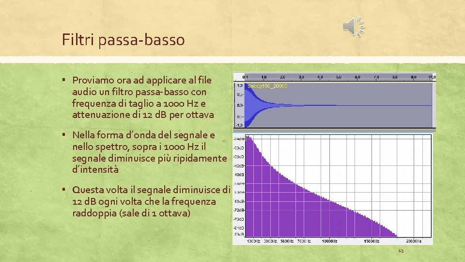 Filtri passa-basso ▪ Proviamo ora ad applicare al file audio un filtro passa-basso con