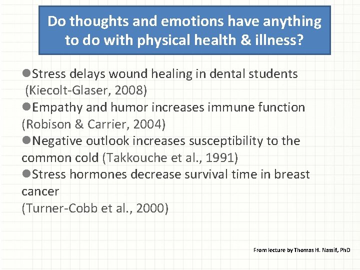 Do thoughts and emotions have anything to do with physical health & illness? l.